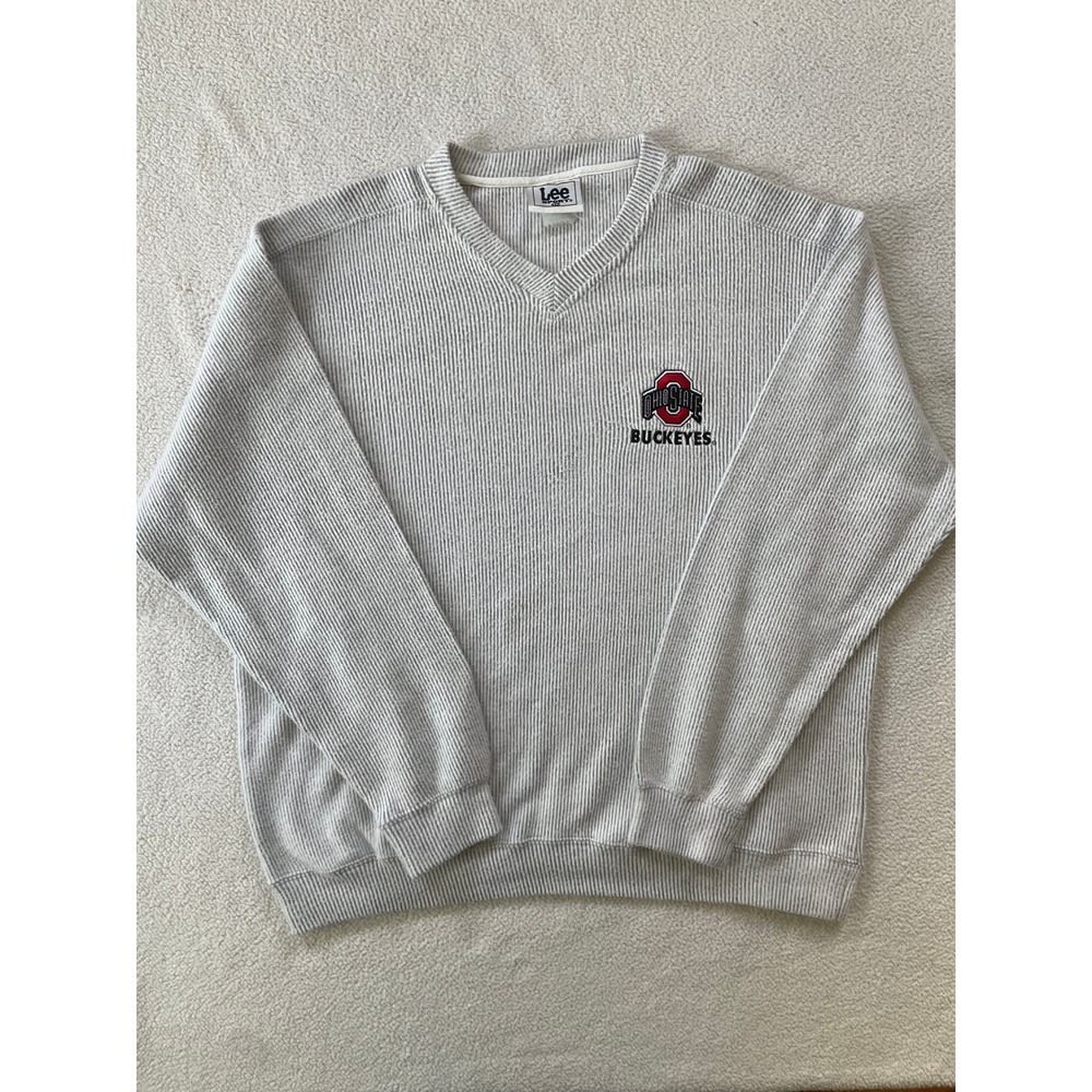 90s Vintage Lee Mens XL Sweatshirt Grey Ohio State Buckeyes Ribbed V-Neck